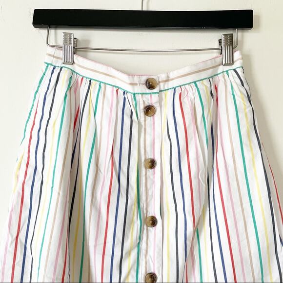 J. Crew Rainbow Striped Button Front Cotton Poplin Midi Skirt S - Picture 6 of 10
